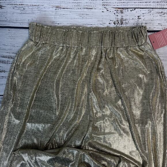 Ivy City Co Gloria Pants in Metallic size Medium Gold Sparkle Stretch Glamour - Picture 8 of 9